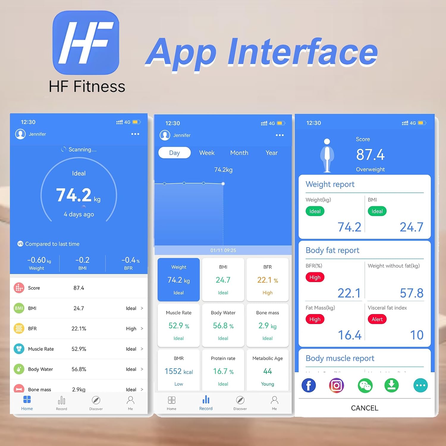 Detalle 2 de HomeFashion HFitness Balance : Pèse-Personne connecté avec 19 indices et appli Bluetooth