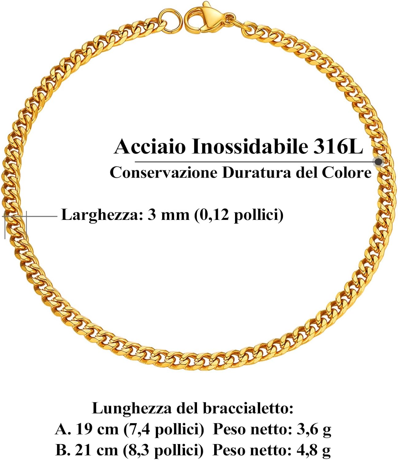 Thumbnail 4 de PROSTEEL Bracciale da Uomo a Catena Cubana: robusto, lucente e confezione regalo