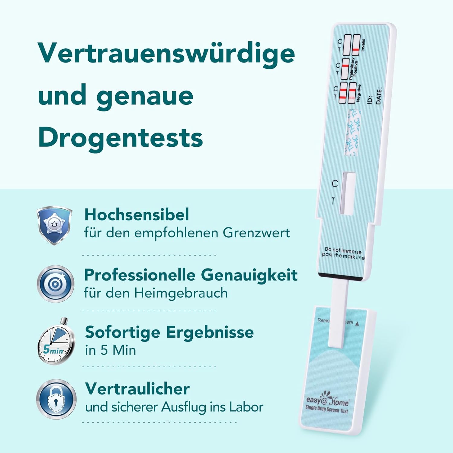 Thumbnail 4 de 10x Easy@Home THC-Drogentest Urin (Cannabis/Haschisch) – Einzel-Panel Teststreifen #EDTH-114
