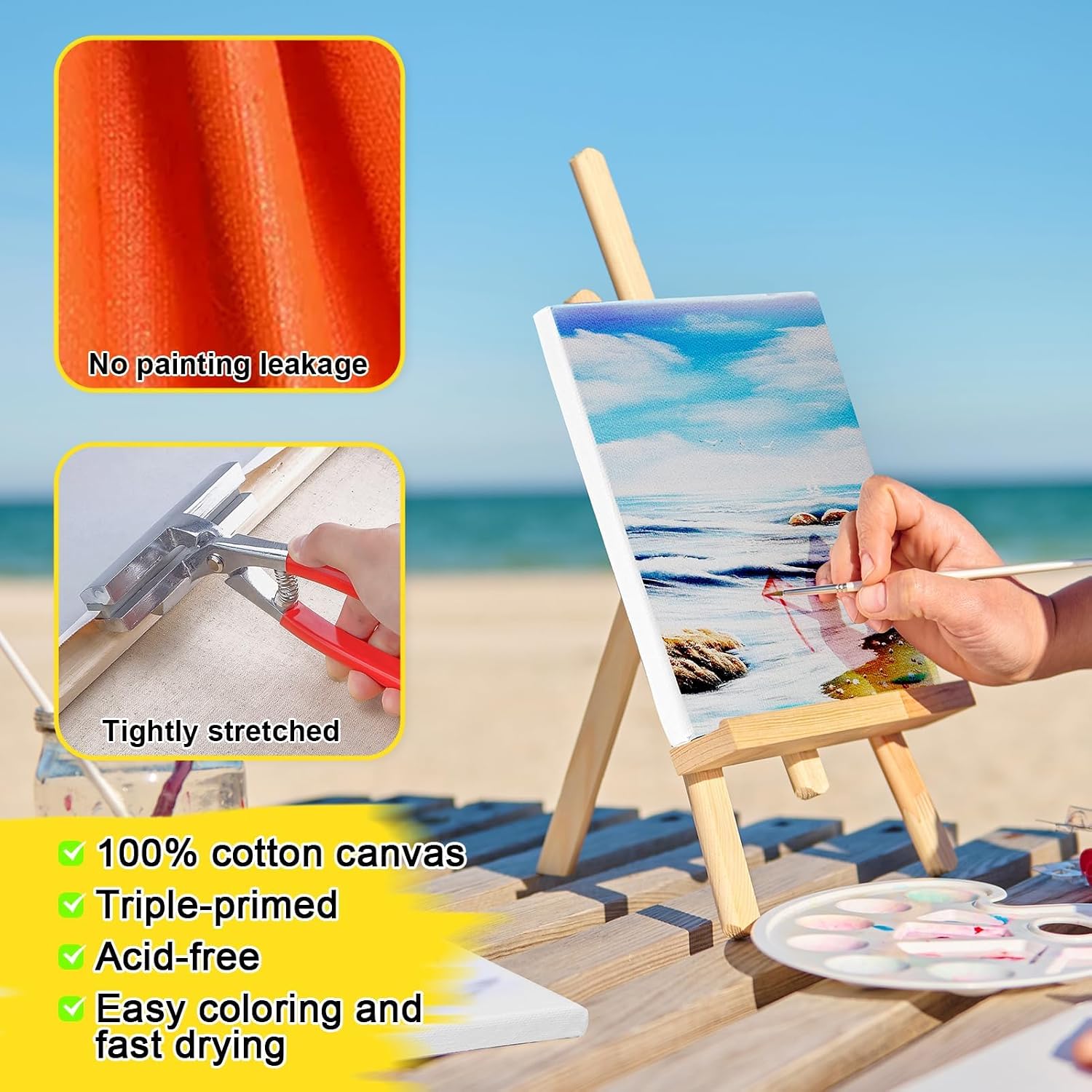 Detalle de Inburit Canvas for Painting: 12 Pack Pre-Stretched Cotton Canvases (13x18cm, 20x25cm, 23x30cm, 28x35cm)