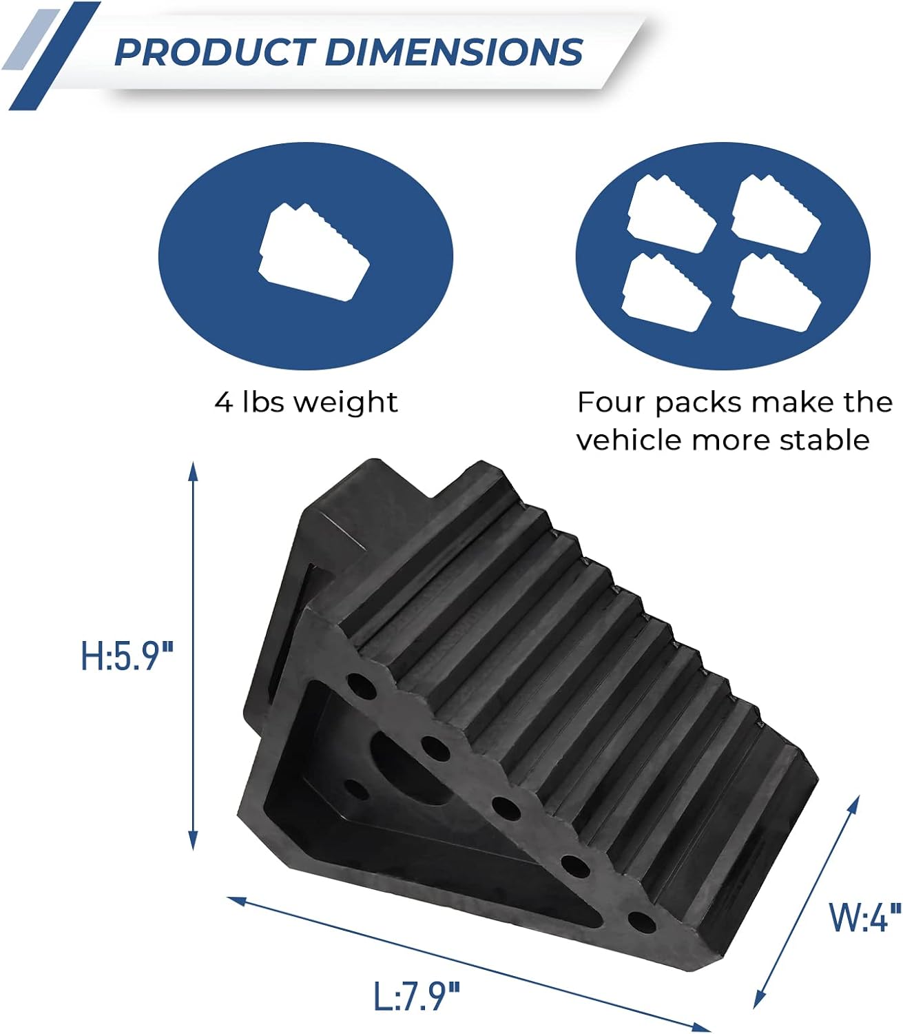 Thumbnail 1 de HOXWELL Solid Heavy Duty Rubber Wheel Chocks (4 Pack) — 8" x 4" x 6" Premium Stopper for RVs, Trailers, Trucks, and ATVs