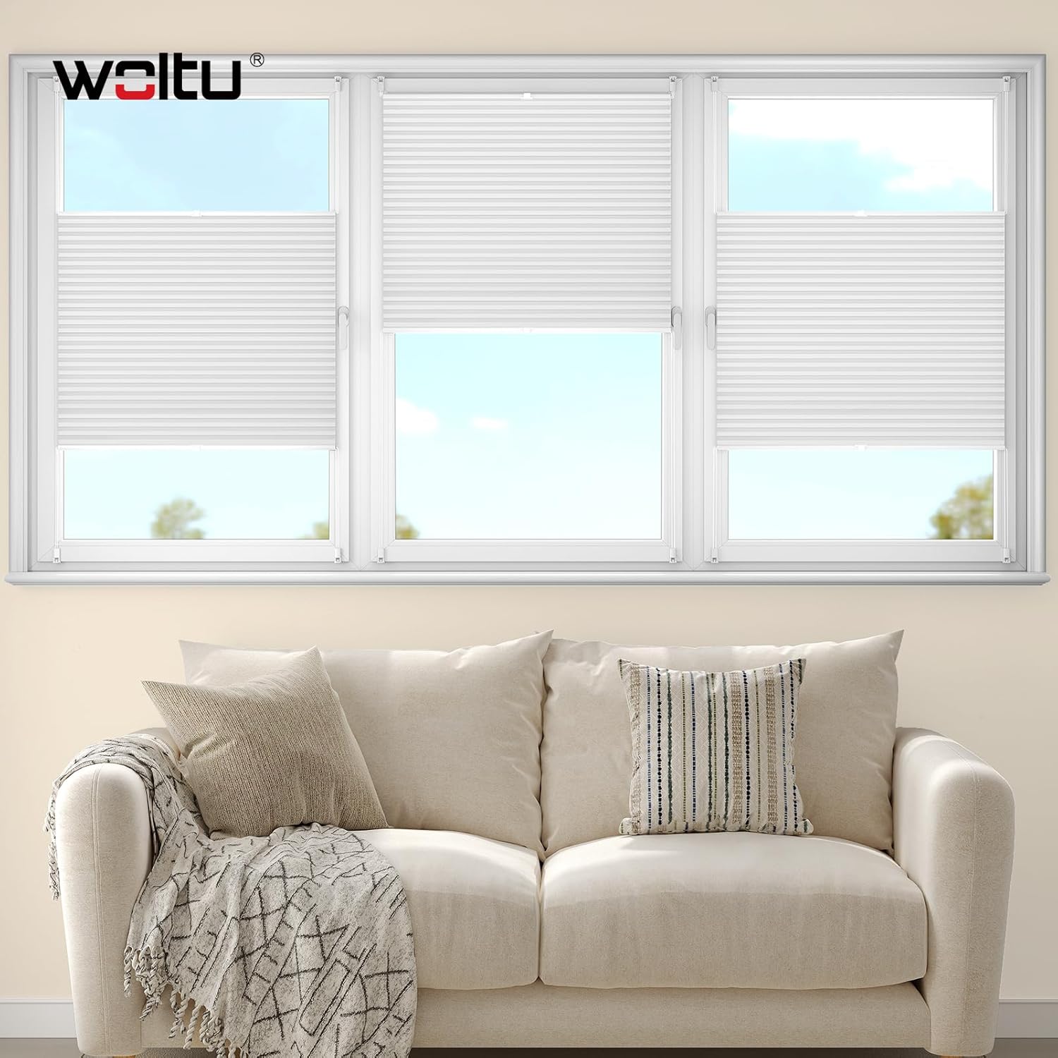 Thumbnail 1 de WOLTU Wabenplissee (Thermo) ohne Bohren – verdunkelndes Doppelplissee Klemmfix 80x220 cm in Weiß-Weiß