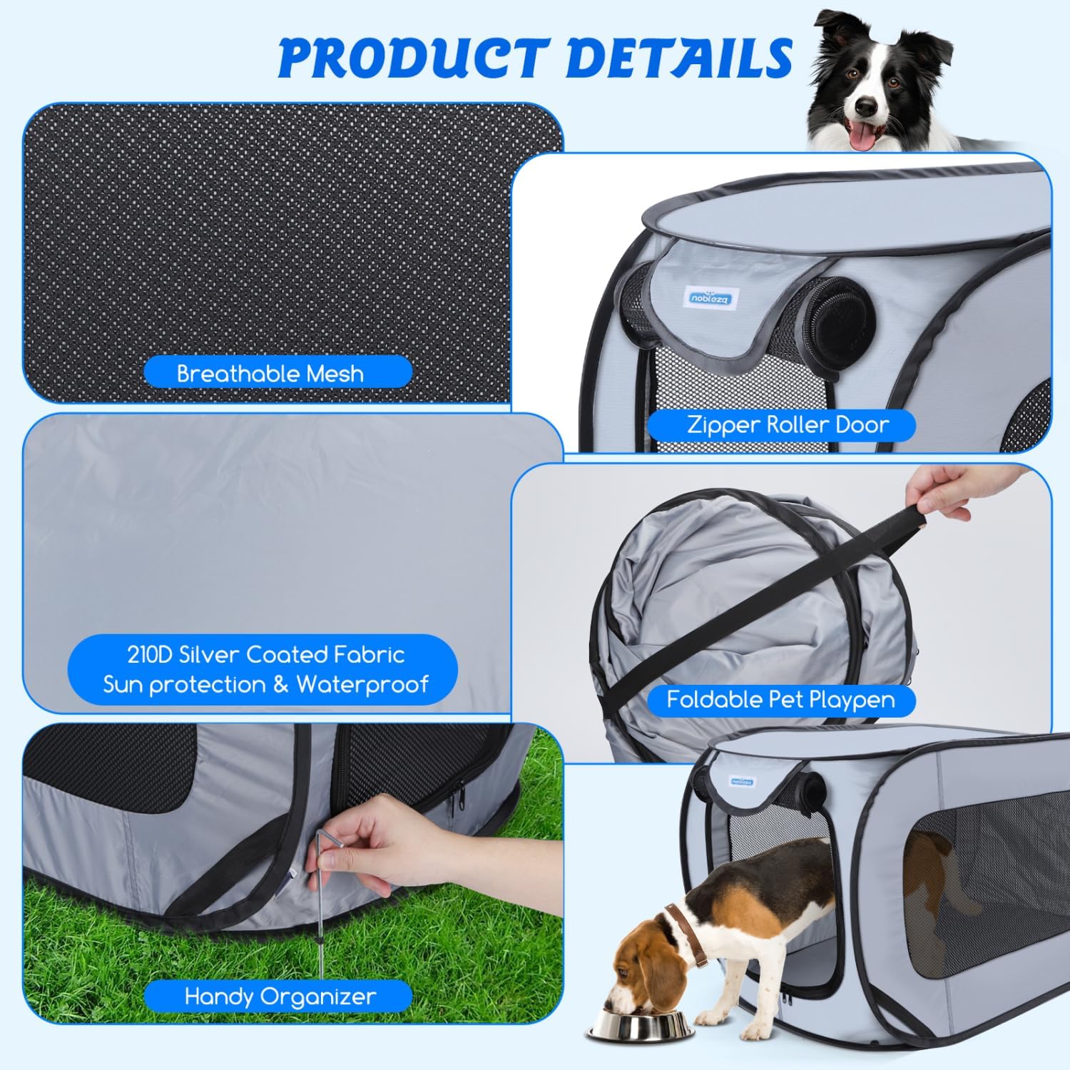Detalle de Nobleza Cage Portative pour Chien/Chat de Voiture et Parc Pliable – 93 × 54 × 54 cm, Oxford Imperméable