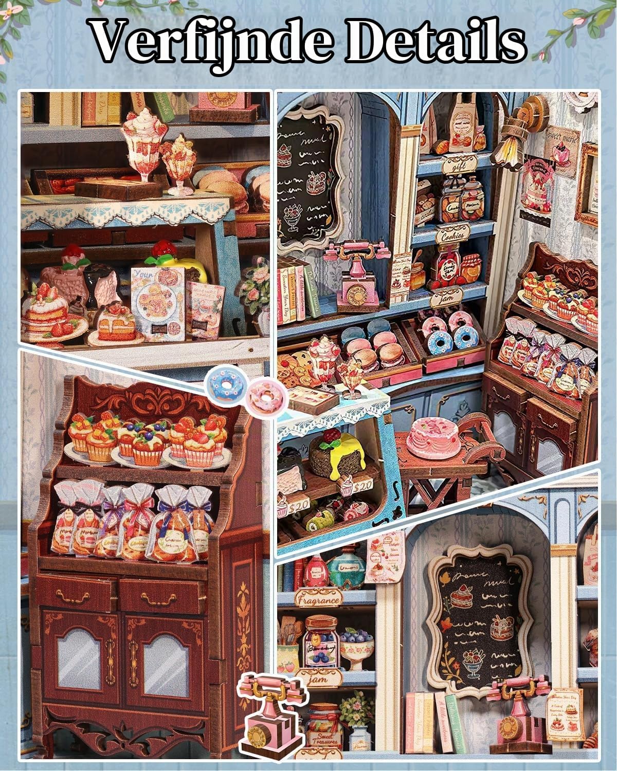 Detalle de Endless Limit Sweet Marie book nook bouwpakket van hout met Franse patisseriesfeer