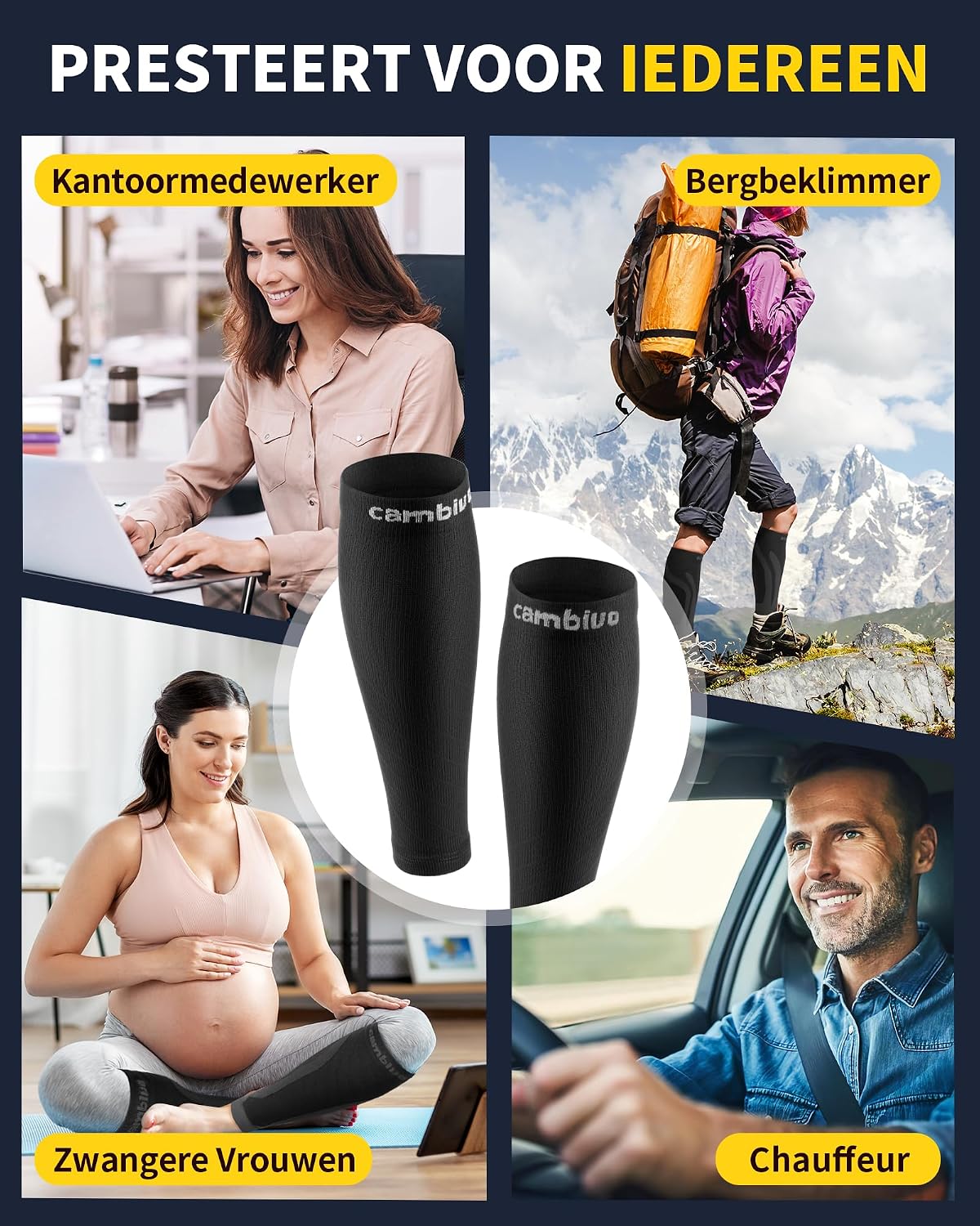 Thumbnail 5 de CAMBIVO CS12BK kuitcompressiekousen, 2 paar, zwart en elastisch