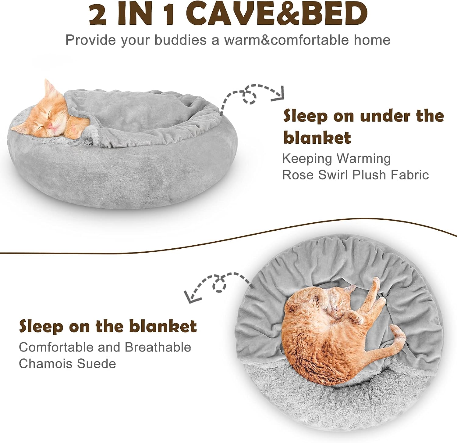 Detalle de JOEJOY Round Dog Bed, 26-Inch with Attached Blanket and Non-Slip Bottom