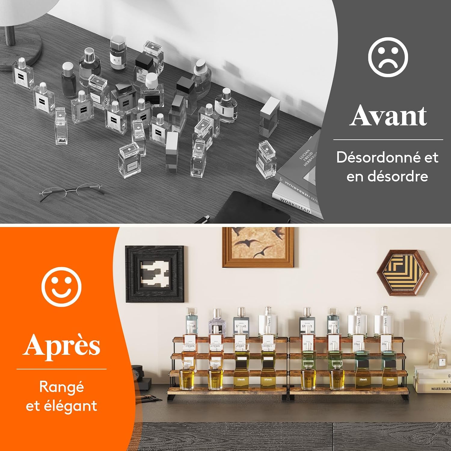 Thumbnail 1 de Lifewit 24461 houten display met 4 niveaus, rustiek bruin en metalen frame