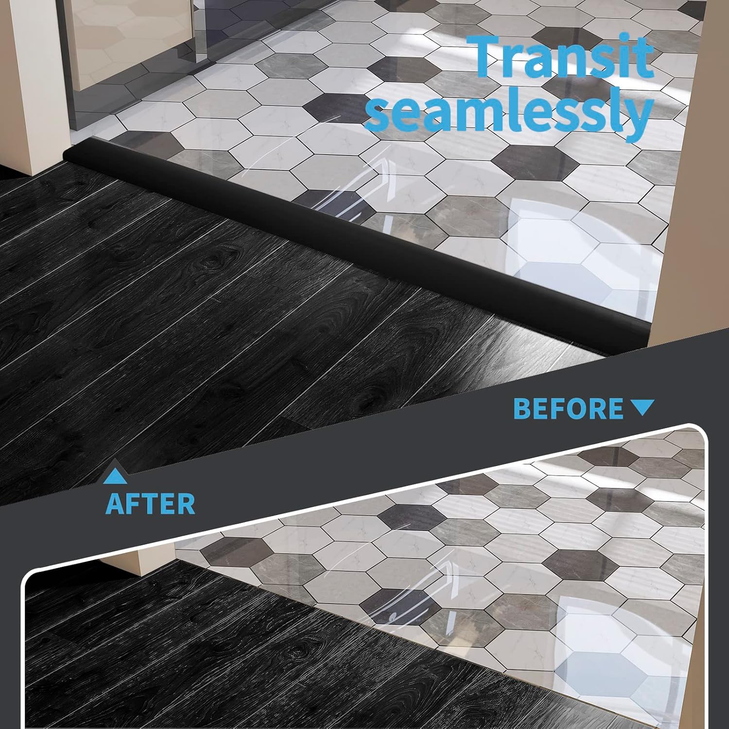 Detalle de Art3d self-adhesive vinyl floor transition strip (10 ft, 1.57in) for laminate, tiles & carpet edges