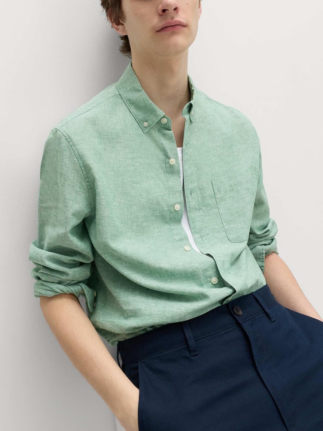 Detalle 2 de Marks & Spencer herenoverhemd van katoen-linnenmix, regular fit, knoopsluiting