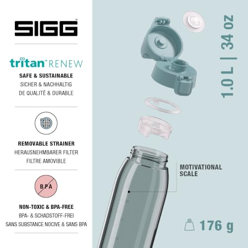 Detalle de Sigg Tritan Trinkflasche Total Color ONE Morning Blue, 1 L – auslaufsicher, spülmaschinenfest & BPA-frei