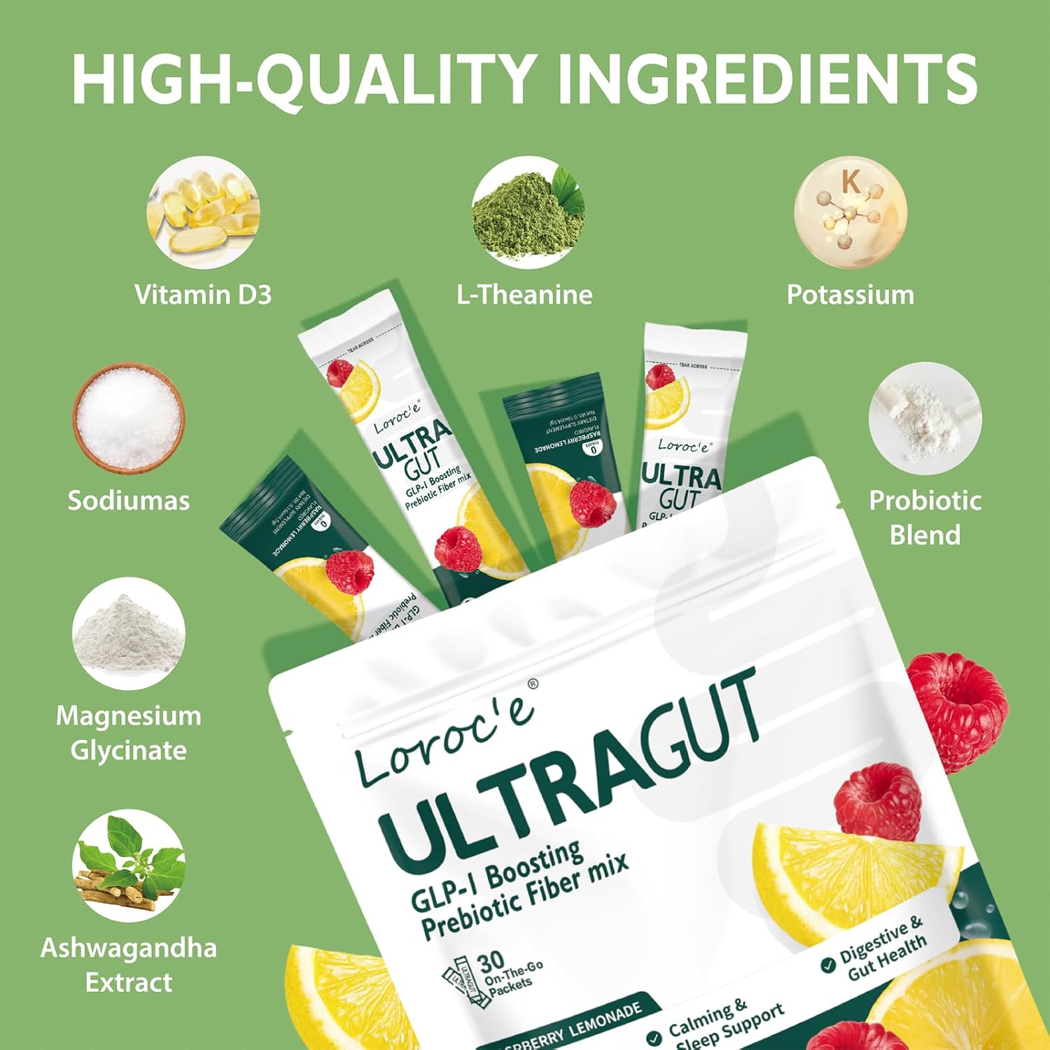 Detalle 2 de Loroc'e UltraGut GLP-1 Booster Fiber Drink, Raspberry Lemonade, 30 Servings