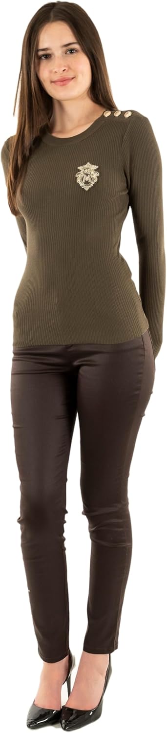 Detalle de Morgan 252-mrayu Pull Femme : pull côtelé à col rond, coupe ajustée