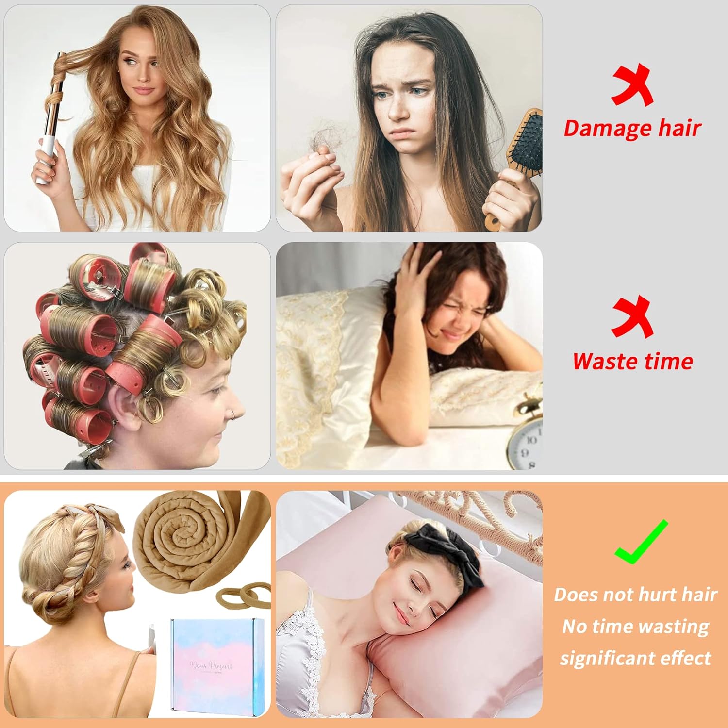 Detalle 2 de Neu Lockenwickler Locken Ohne Hitze – Satin Stirnband für nächtliche Heatless Curls
