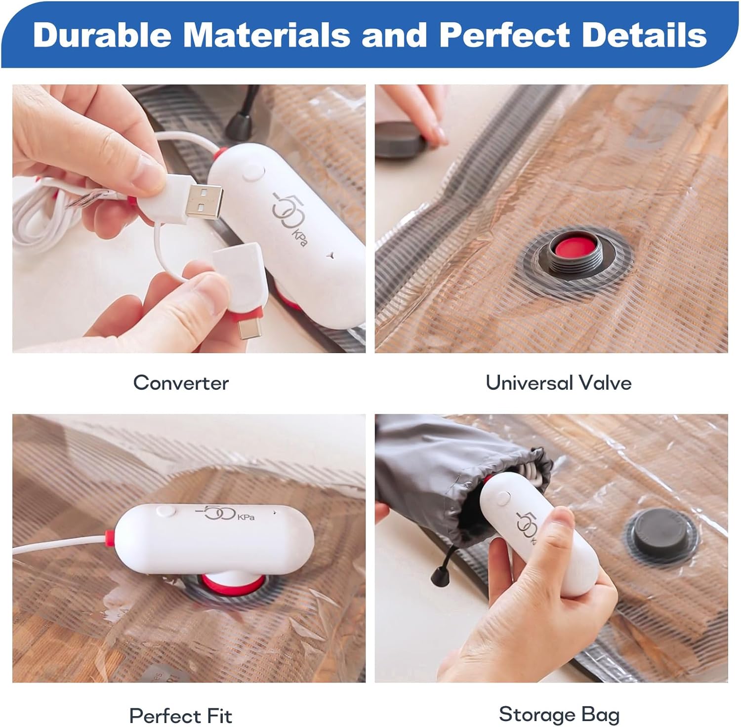 Thumbnail 6 de Set Vacbird sacchetti sottovuoto per vestiti con pompa USB compatta (18 sacchetti, 3 misure)