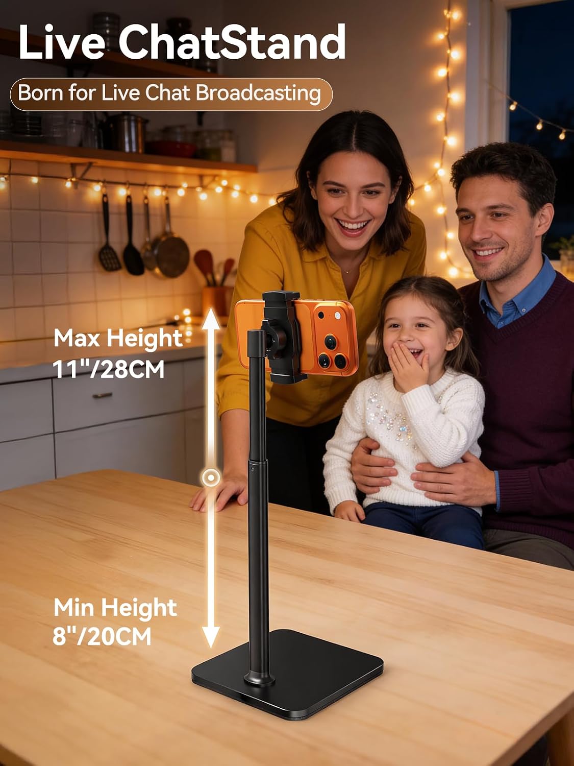 Detalle de tounee Desk Phone Stand: Height-Adjustable 8-11" for Hands-Free Recording and Streaming