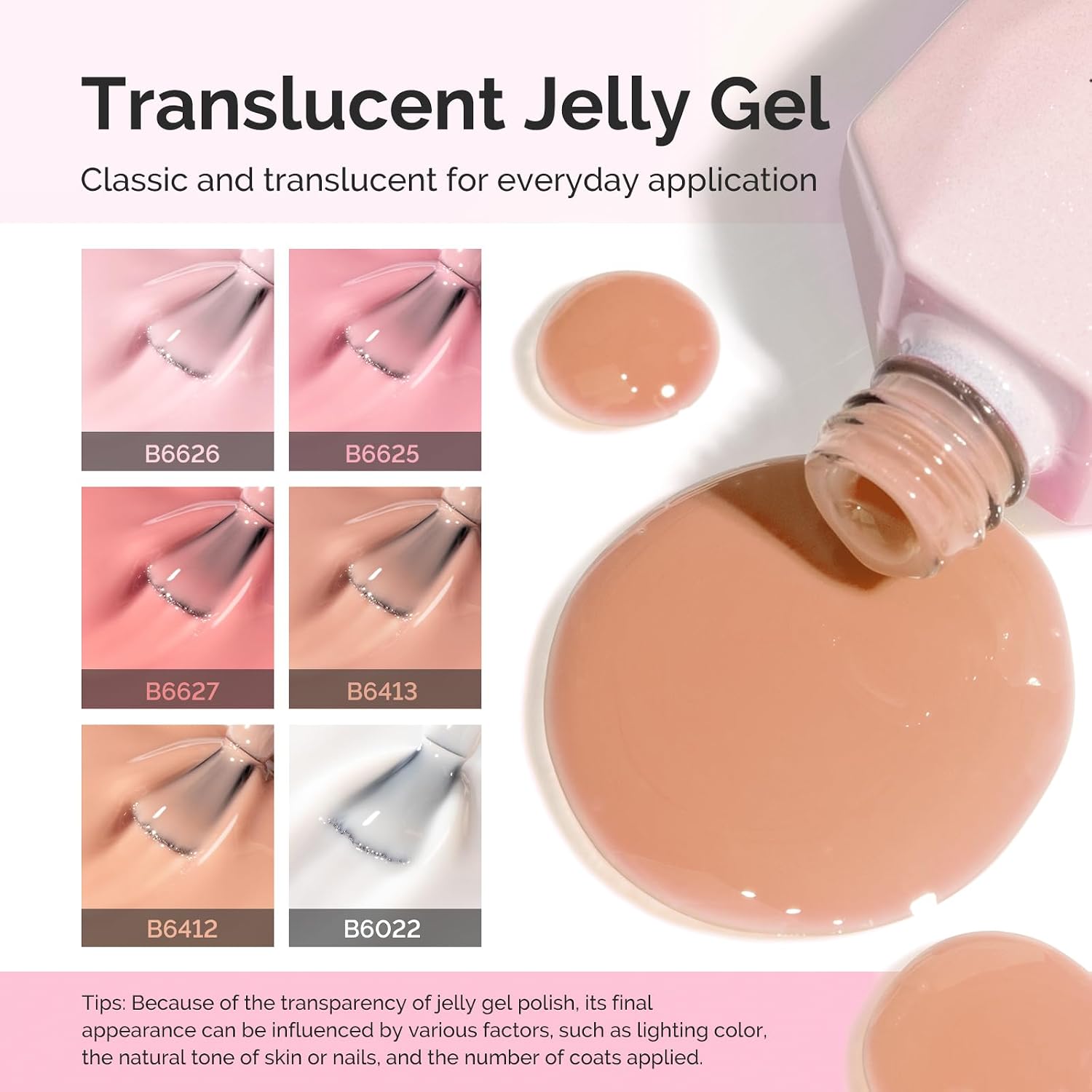 Detalle de MelodySusie Jelly Gel Nail Polish Set – 6 Transparent Colors (Milky/Jelly Texture) 7.5ML