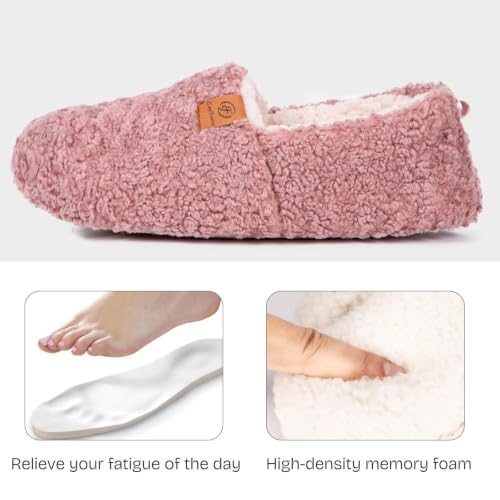 Detalle de EverFoams Women Faux Shearling Indoor Slippers (Pink, UK 7-8) – Comfort Meets Quiet Warmth
