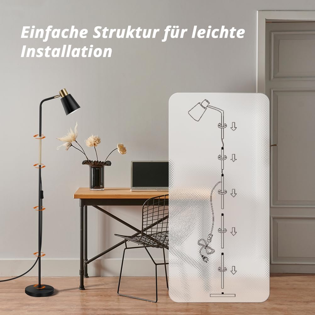 Detalle de OUSFOT Stehlampe Leselampe für Wohnzimmer – Höhe 146 cm, E27, 40 W, Schwarz