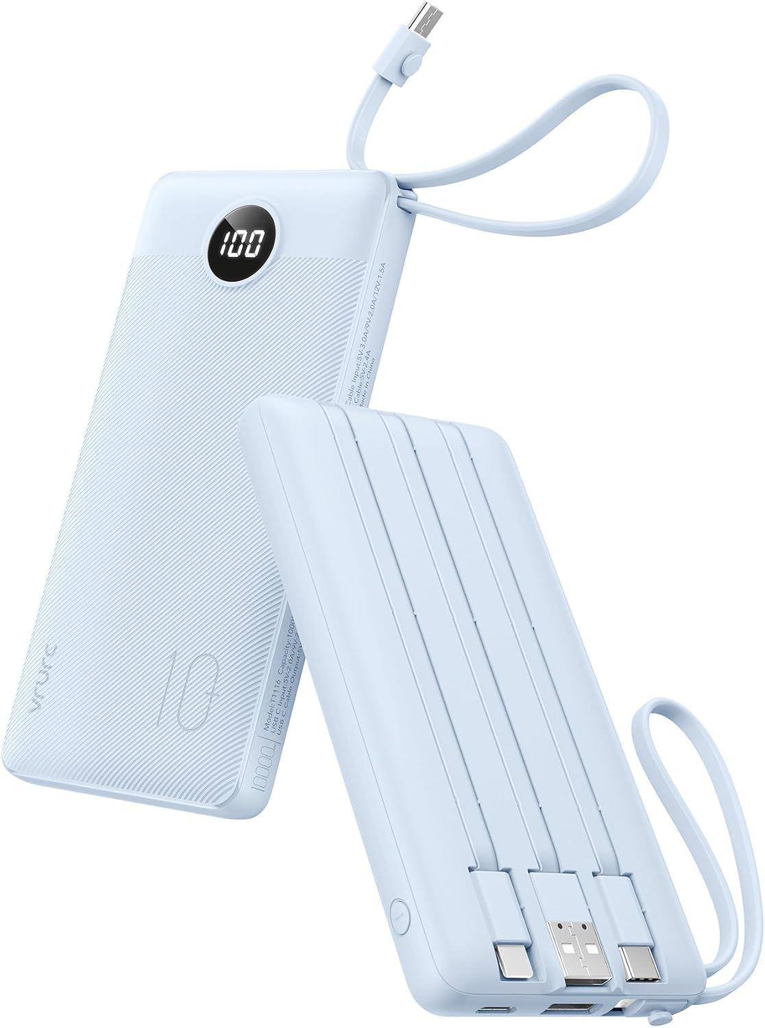 Detalle de VRURC T1116 Portable Power Bank, 10,000mAh, 4 Built-In Cables