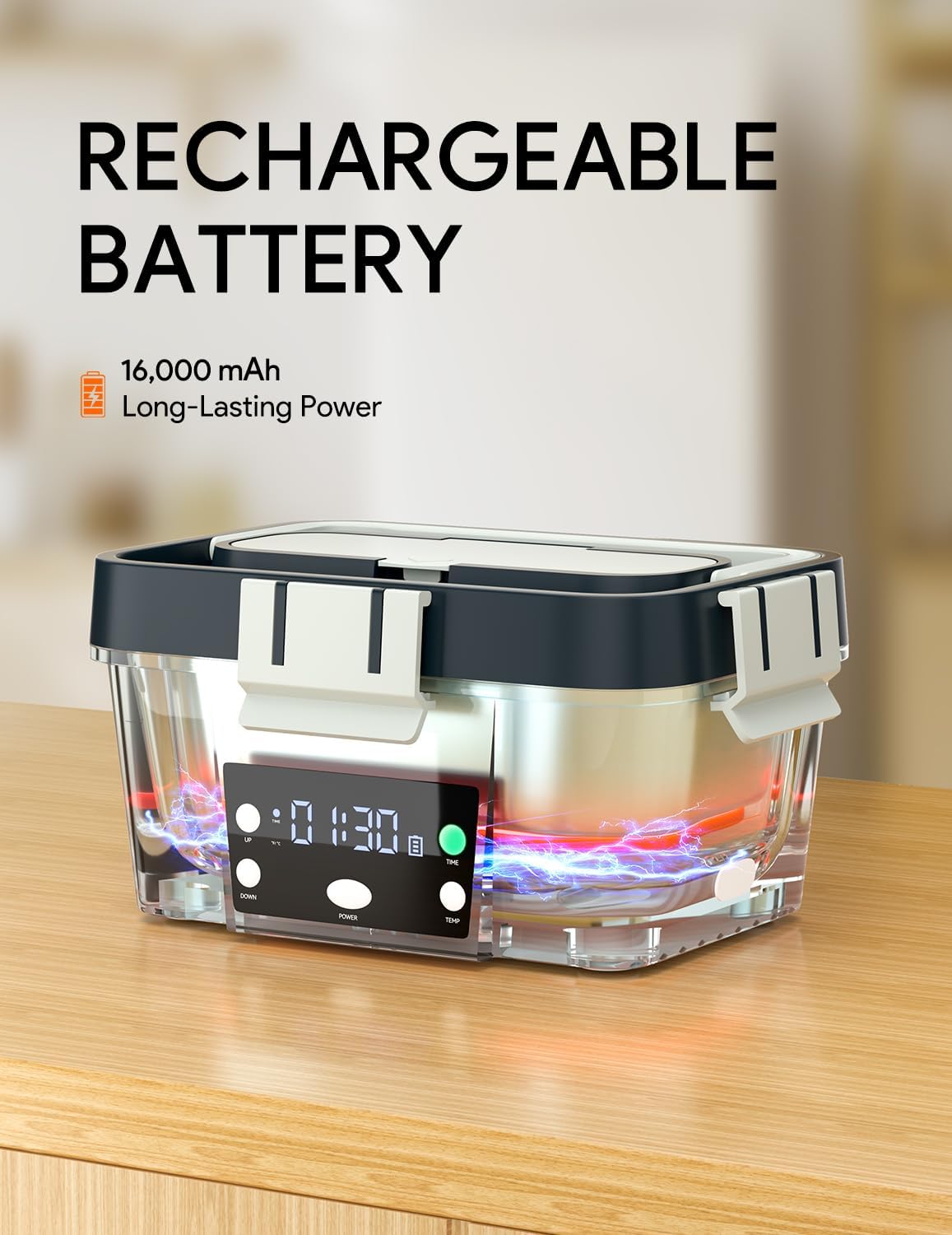 Thumbnail 2 de Battery-Powered Heated Lunch Box (1.6L) with Automatic Heating, 16,000mAh, Cordless Food Warmer for Adults