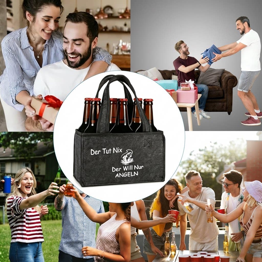 Detalle 2 de Senken Angeln Geschenke für Männer – Biertragetasche aus Filz, 6 Flaschen, personalisiert