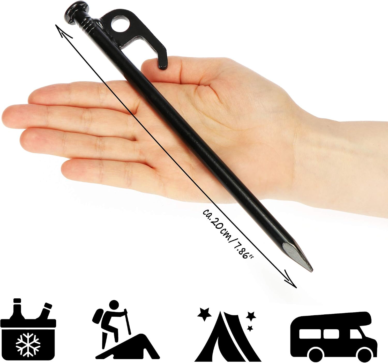 Detalle de com-four® set da 12 picchetti per tenda in acciaio con ardiglione, 20 cm
