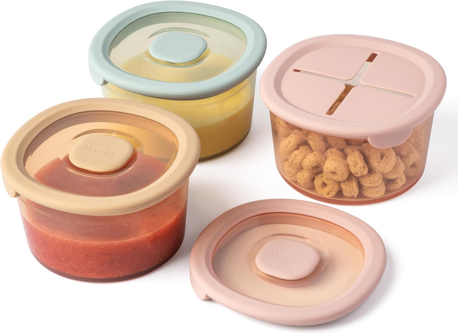 Detalle de Moonkie Silicone Baby Food Storage Containers | 240 ml Pack of 3 with Airtight and Snack Lids