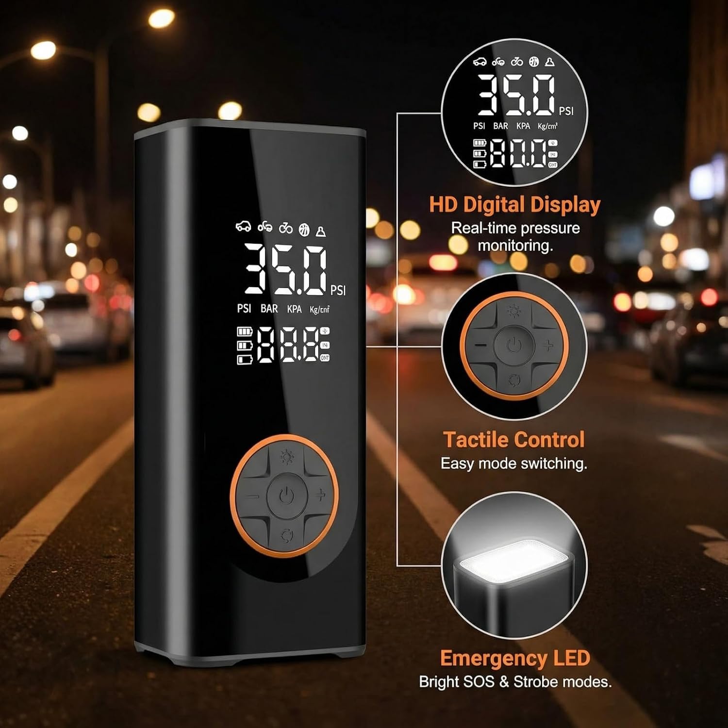 Thumbnail 2 de Cordless Tyre Inflator air compressor: 150 PSI, 6000 mAh Battery & LED Torch