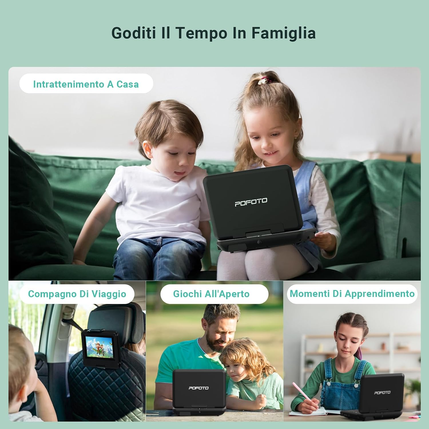 Thumbnail 6 de Lettore DVD Portatile POFOTO 9,5'' con Schermo HD Ruotabile 270° – 4–6 Ore di Autonomia, Lettore Multiformato