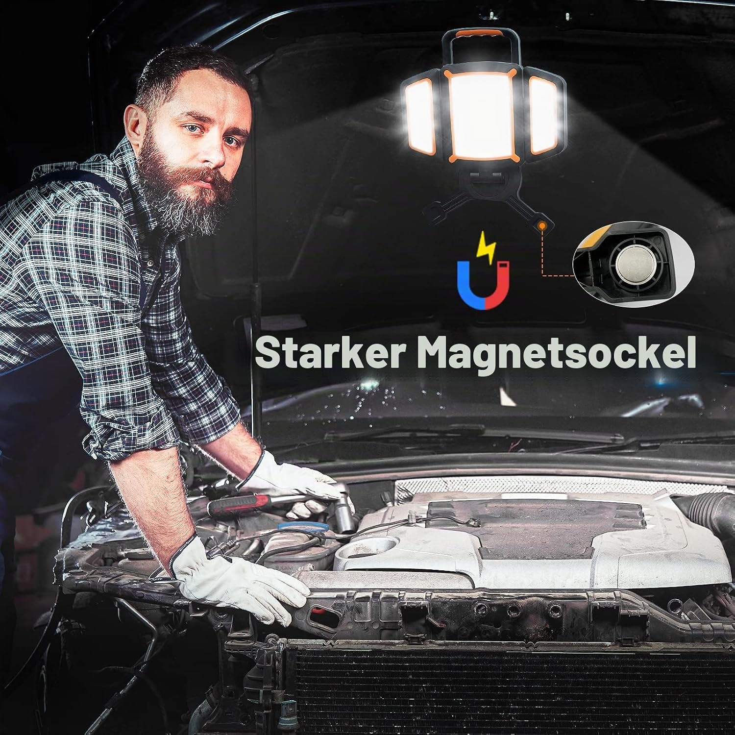 Detalle de SYLSTAR LED Strahler Akku 30W – 3000 lm, 4 Magnete, 5 Lichtmodi, Powerbank, IP65