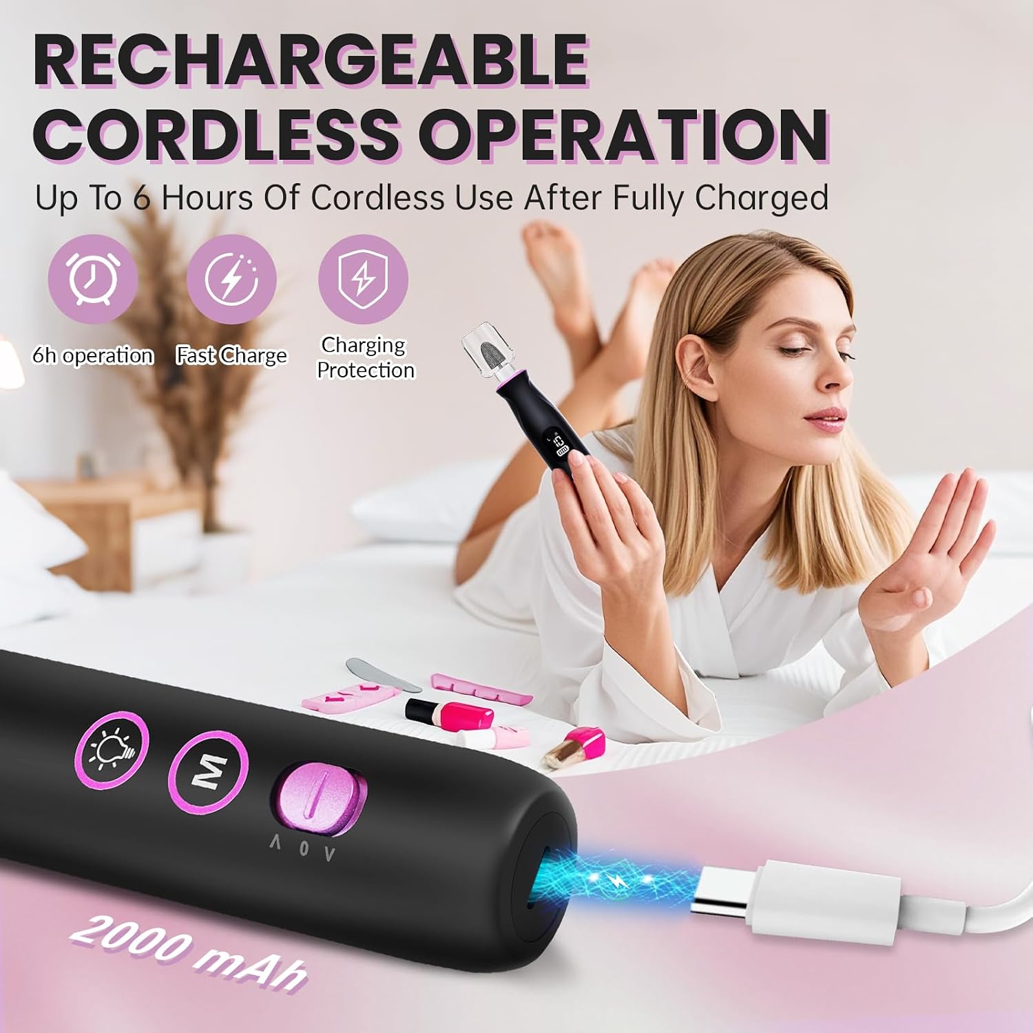 Detalle de VFD AOL05 Cordless Nail Drill, 10 Speeds, 2000 mAh Rechargeable