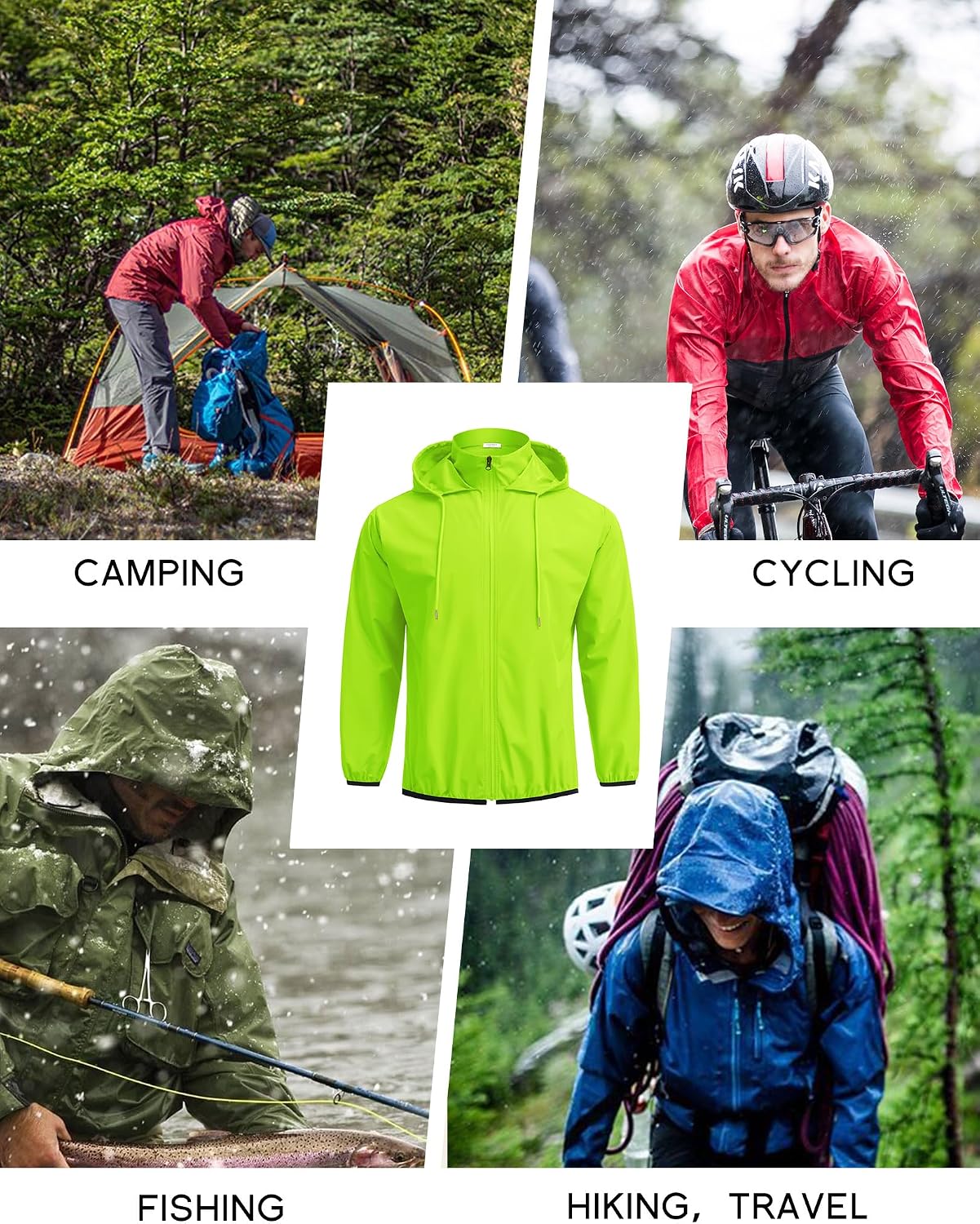 Thumbnail 5 de COOFANDY Men's Light Rain Jacket with Hood – Packable Waterproof Windbreaker