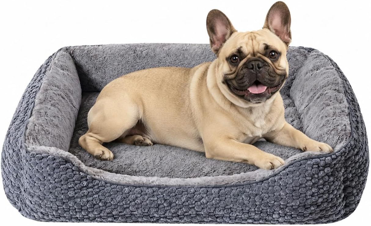 Detalle de Oveppy Medium Dog Bed (64x54x21cm) – washable, super soft rectangle bed with raised edge