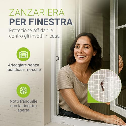 Detalle de Juskys Zanzariera con telaio in alluminio 110 x 130 cm — protezione affidabile contro insetti per finestre da appendere