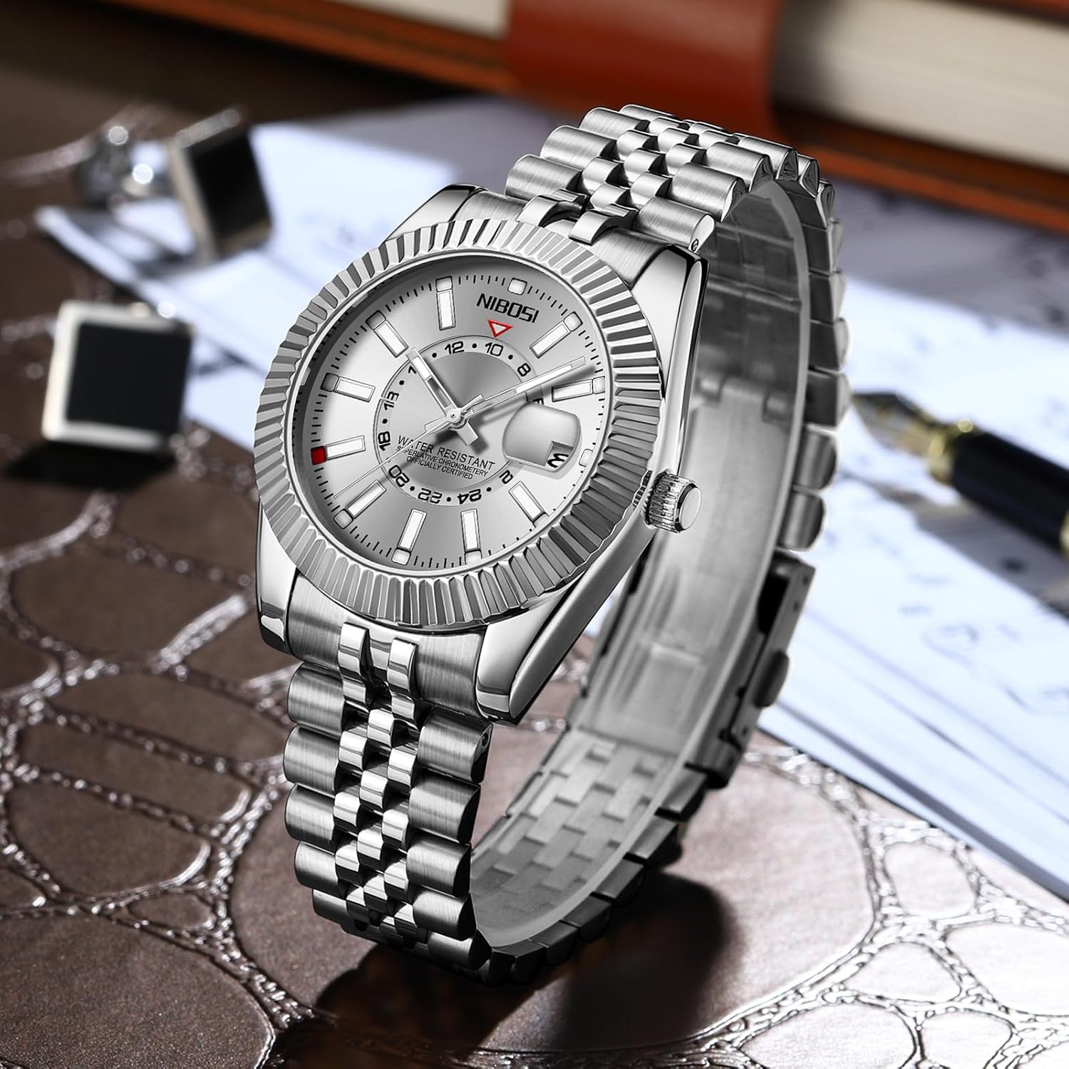 Thumbnail 4 de NIBOSI Orologio da polso da uomo business dress analogico al quarzo impermeabile con datario in acciaio inox