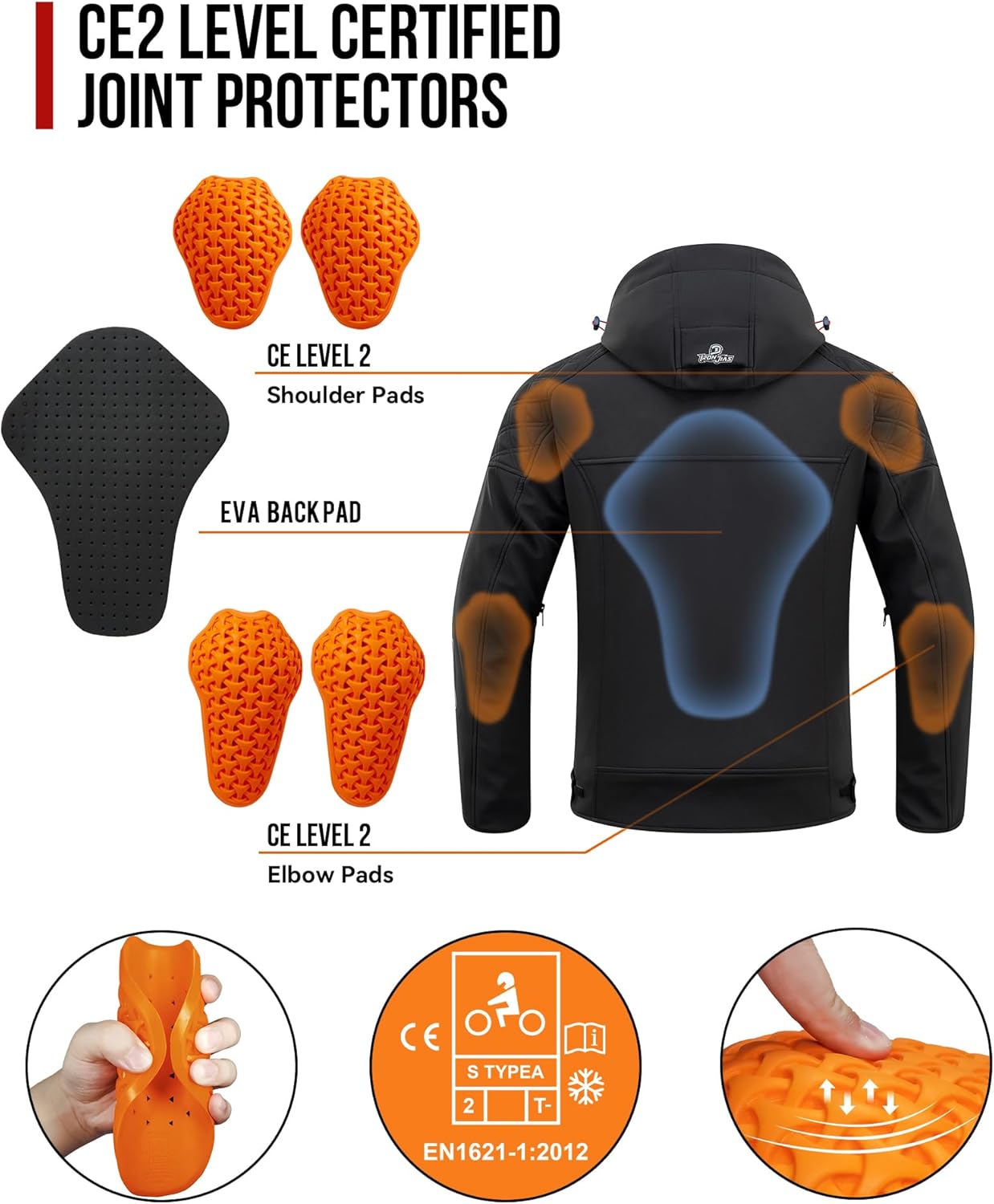 Detalle de IRON JIA’S Veste Moto Homme 3-en-1: Blouson CE A et Doublure Amovible, Pour Toutes Saisons