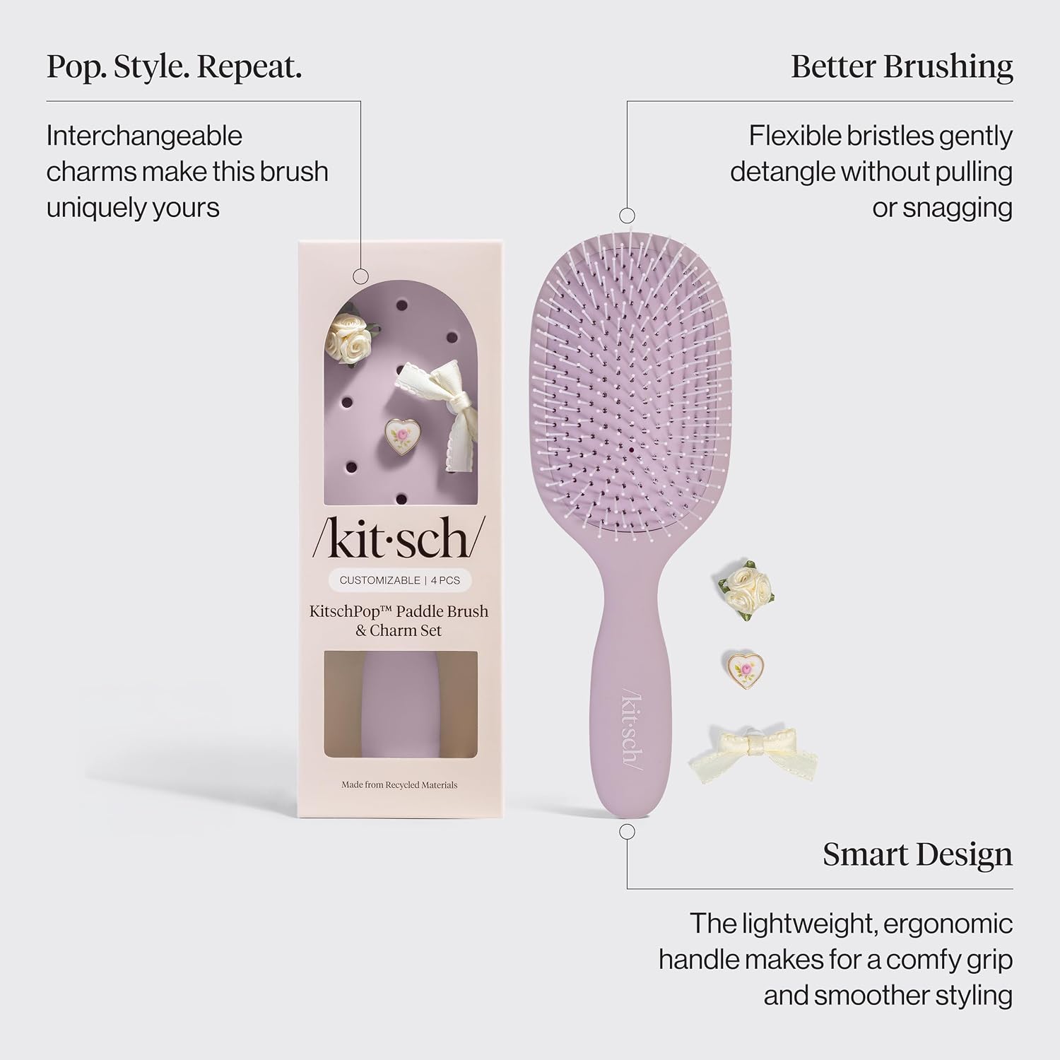 Detalle 2 de Kitsch KitschPop™ Paddle Brush, Soft Violet, Flexible Nylon Bristles