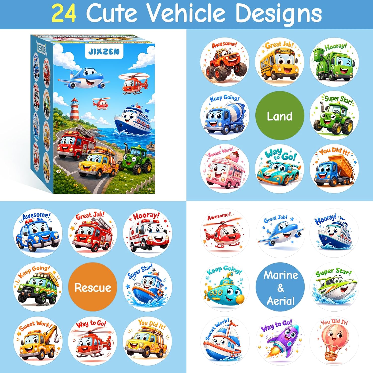 Detalle de JIXZEN Kids Vehicle Stickers, 1.0-Inch
