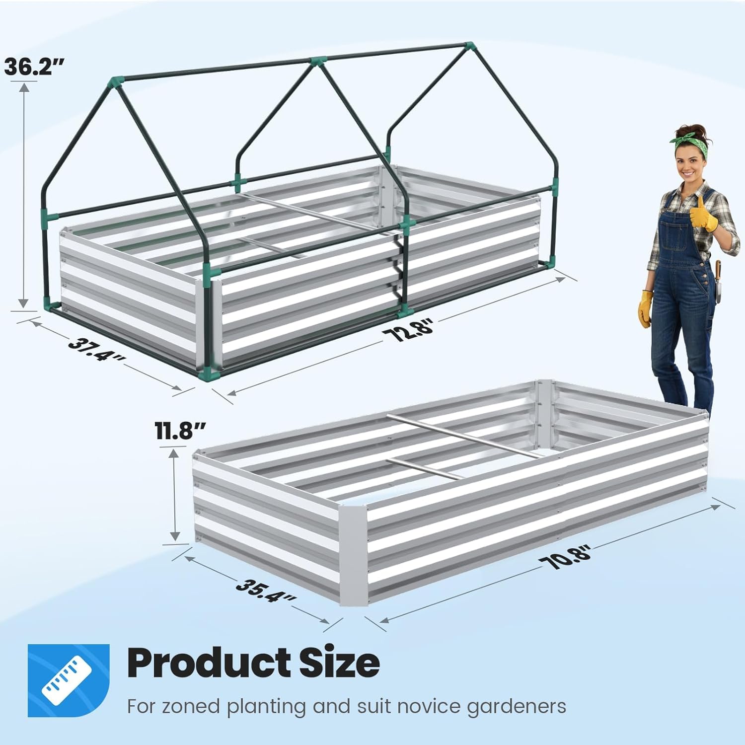 Thumbnail 4 de Quictent Raised Garden Bed with Cover (6x3x1ft) Galvanized Metal Planter Box Kit with Mini Greenhouse Windows