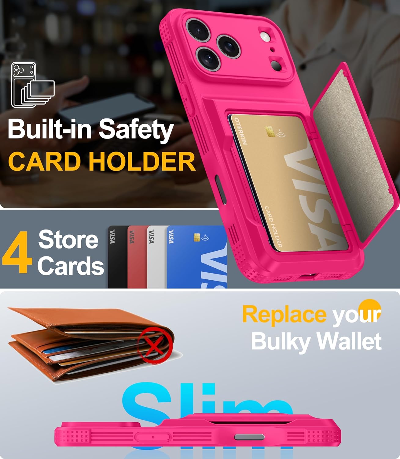 Thumbnail 1 de Oterkin for iPhone 17 Pro Max Case Wallet with Built‑in Card Holder, RFID Blocking, 9H Screen Protector and Full Camera Protection