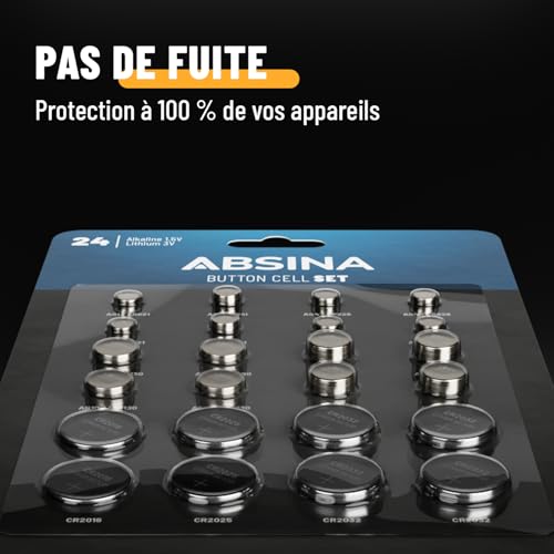 Thumbnail 4 de ABSINA Assortiment Pile Bouton Alcalines & Lithium 1,5V & 3V étanches – Ensemble fiable pour petits appareils