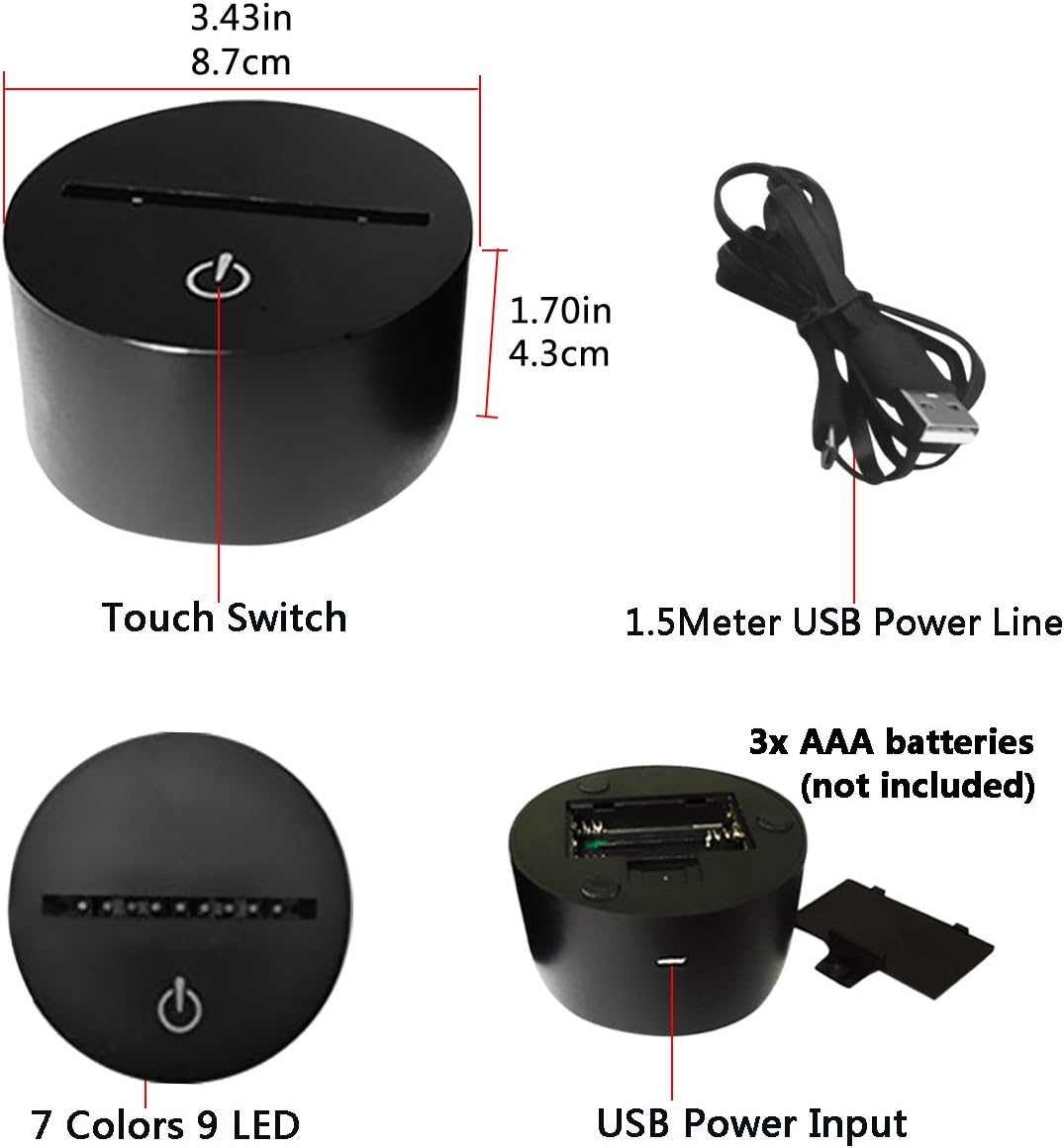 Thumbnail 2 de SISYS Lampade 3D Illusione Ottica – Luce Notturna da Tavolo LED con 7 Colori e Controllo Tattile