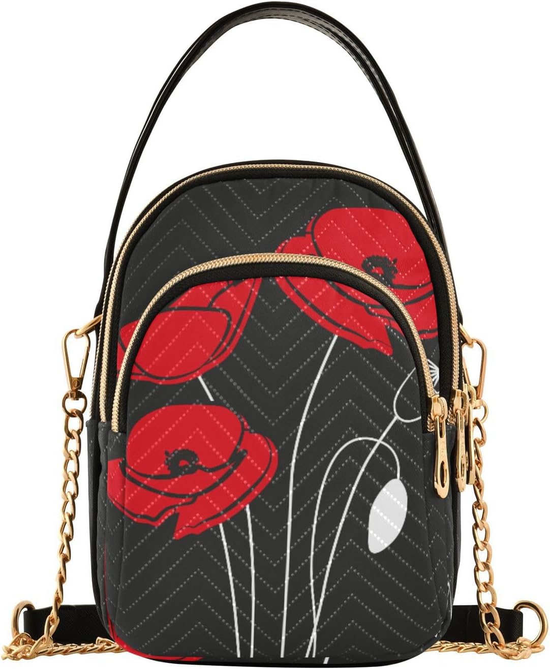 Detalle de Mnsruu Crossbody Bag for Women – Red Poppy on Black, Compact Yet Practical