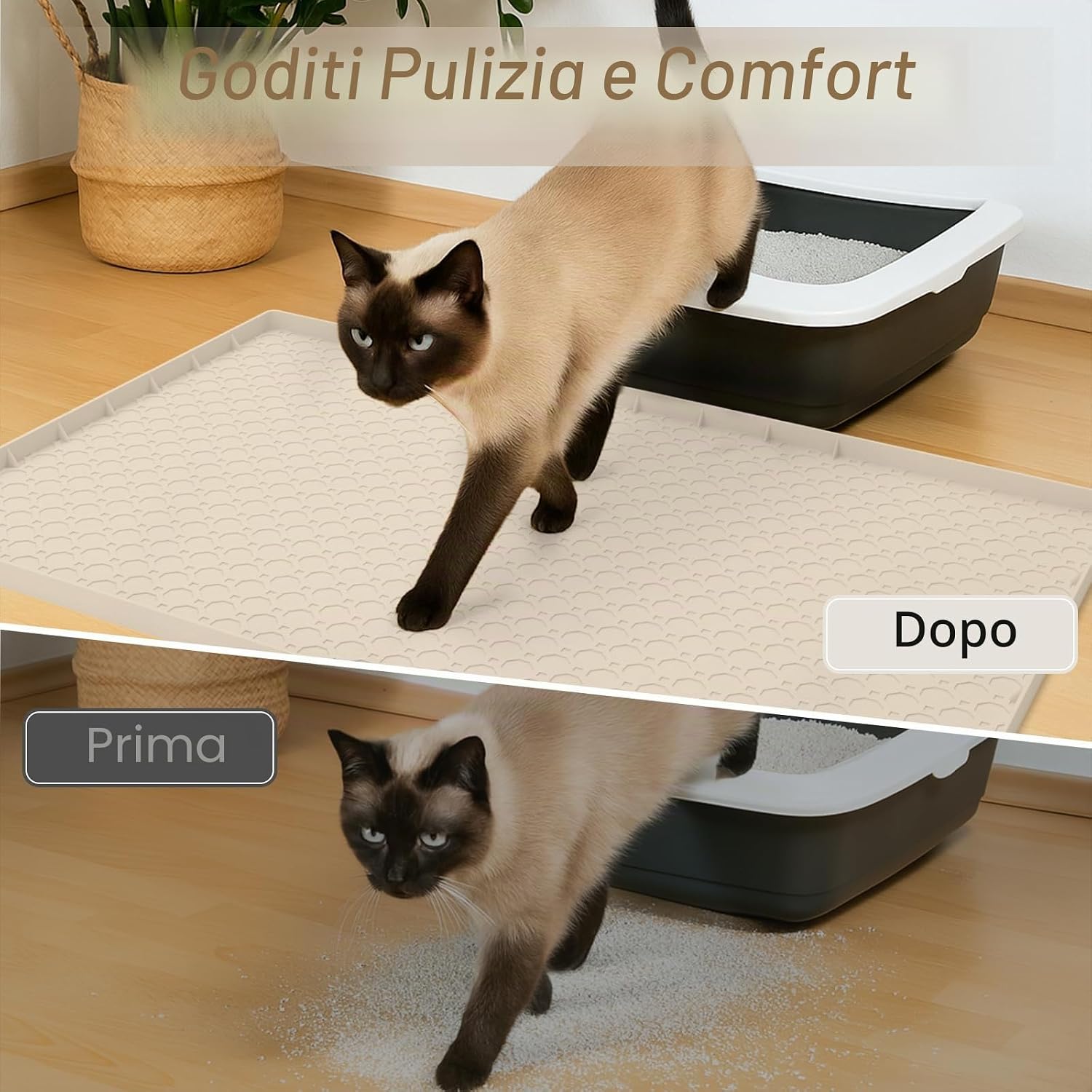 Detalle de Tappetino in silicone per lettiera per gatti grande 86x57 cm: antiscivolo, impermeabile e bordi rialzati