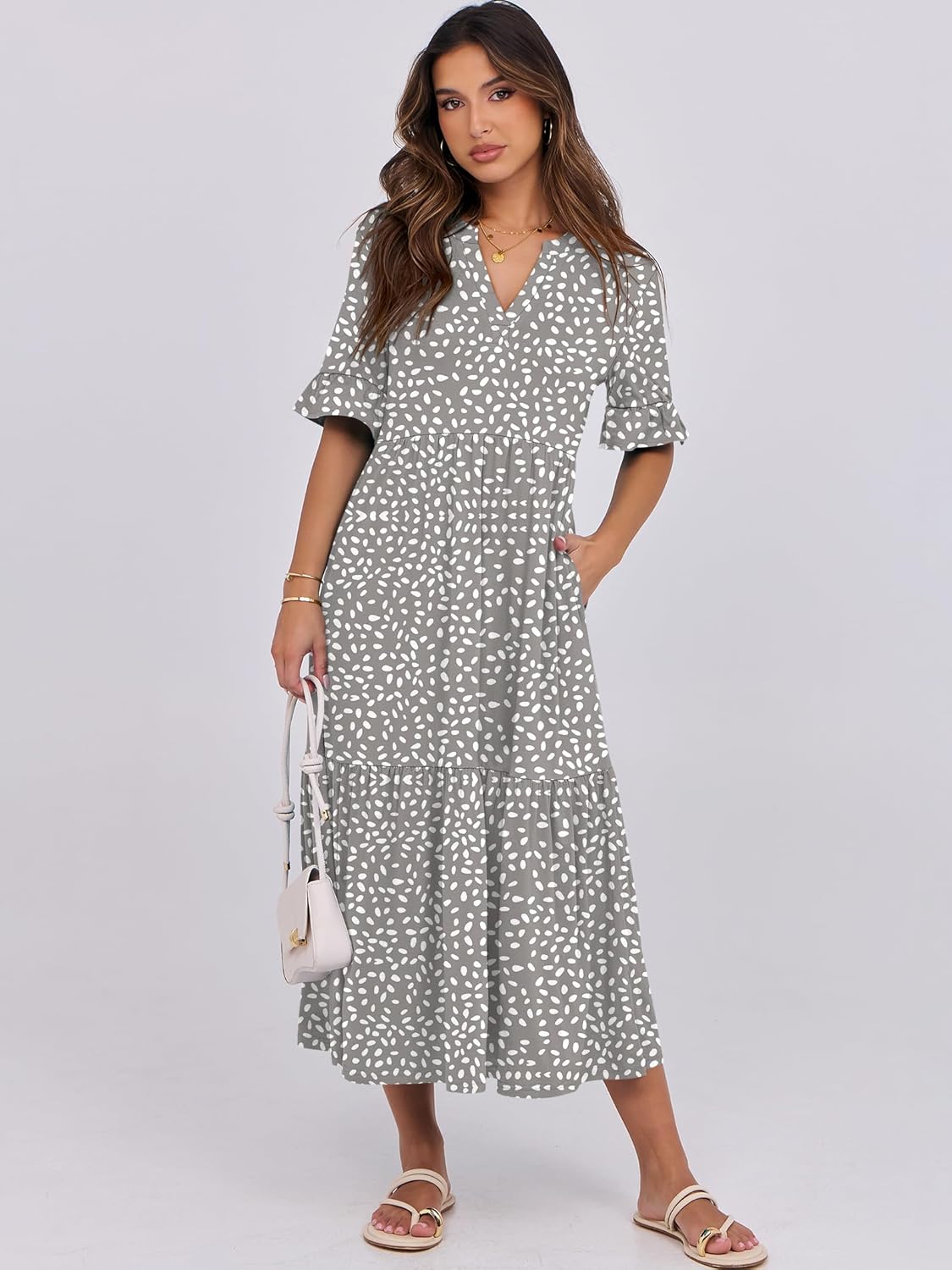 Thumbnail 1 de ANRABESS Women's Summer Maxi Dress with Ruffle Short Sleeves — Boho Tiered Beach Dress