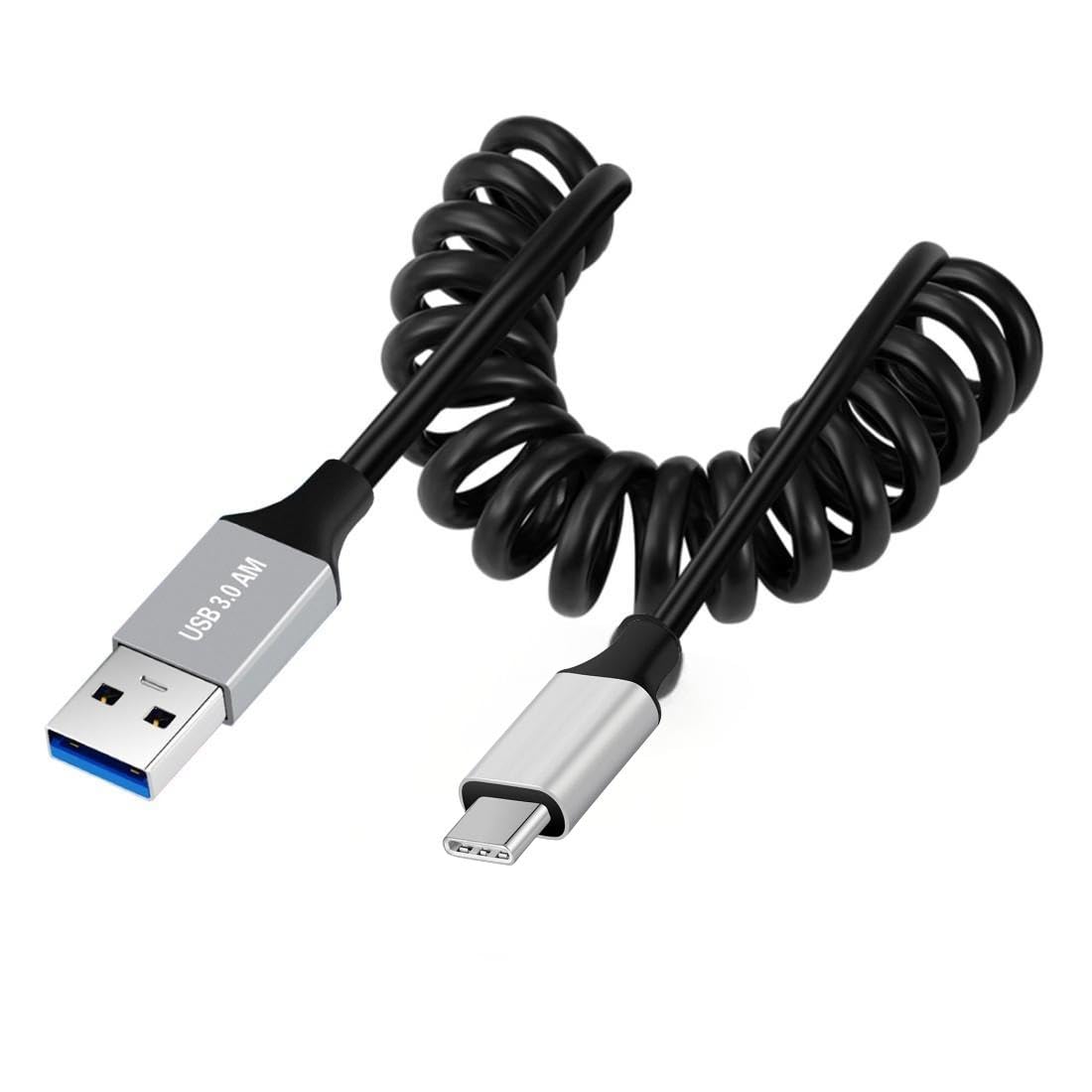 Detalle de chenyang USB 3.0 Spiralkabel – USB C auf USB 3.0 Stecker, 1,0 m Spiralarm, Hochgeschwindigkeits-Datenübertragung