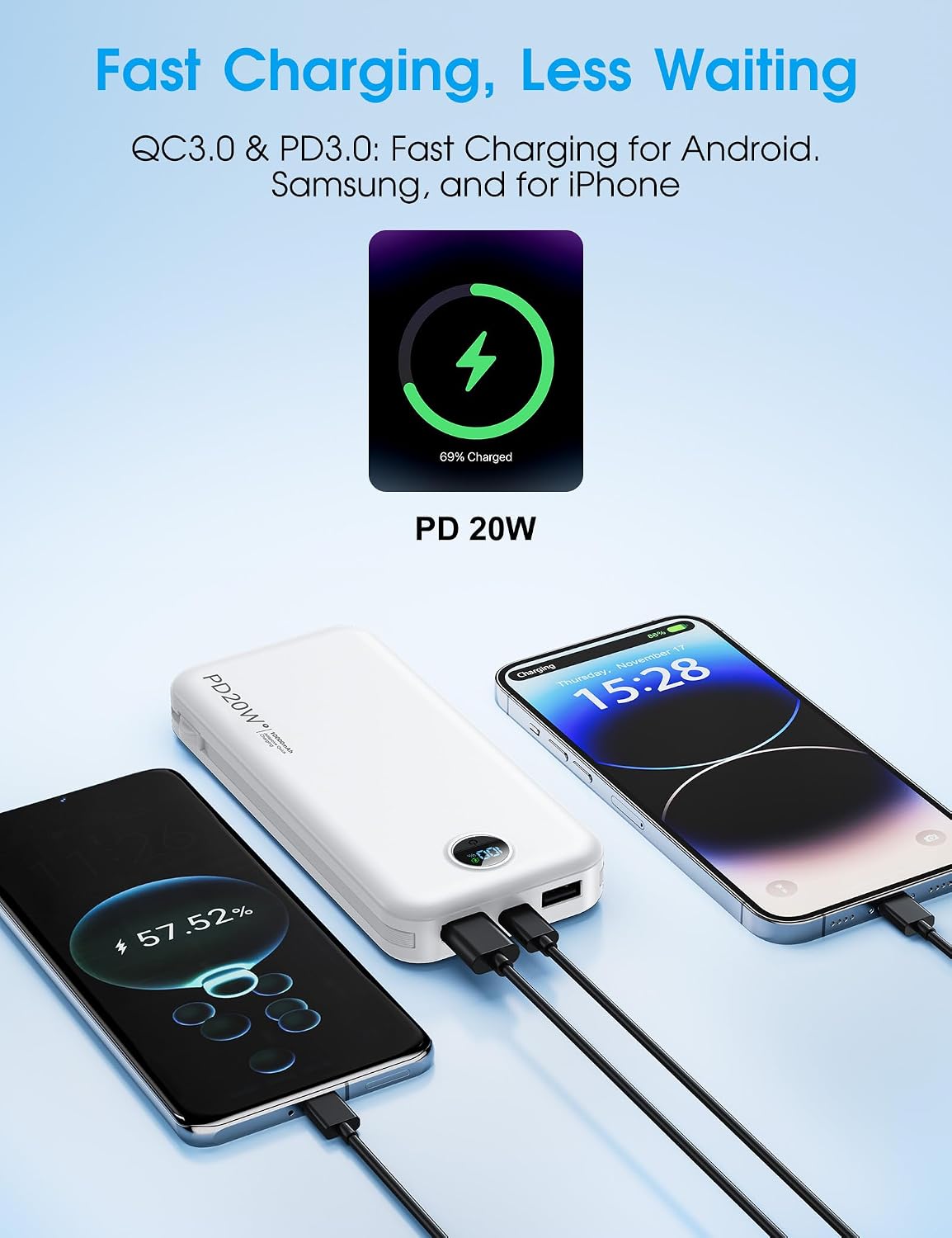 Detalle 1 de citicr AC-02D 10,000mAh Portable Charger with PD 20W and Built-In Wall Plug
