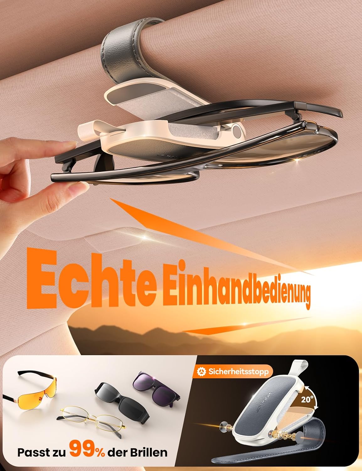 Detalle 2 de JOYROOM 2026 Brillenhalter für Auto Sonnenblende – Magnetischer Lederhalter mit Universalpassform