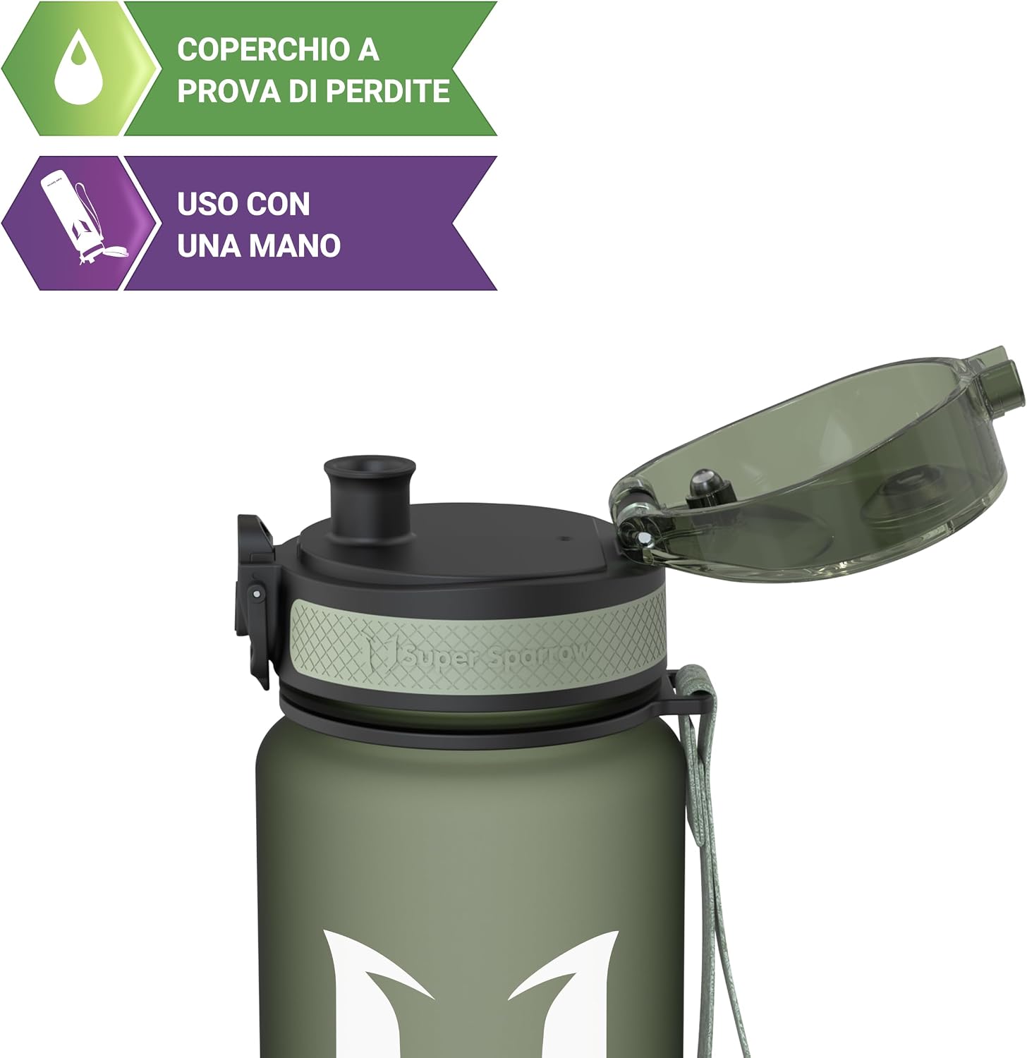 Detalle de Super Sparrow borraccia sportiva e bottiglia bambini senza perdite in Tritan BPA-free, 350 ml–1,5 L