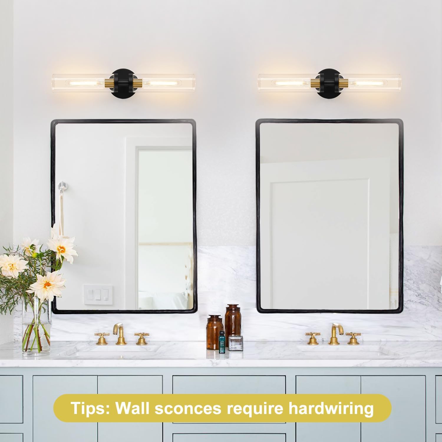 Thumbnail 5 de Indoi Wall Sconces 22" Black Gold Set